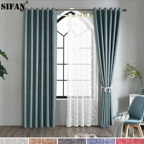 SIFAN 100% Blackout Curtain for Bedroom Living Room Modern Style Imitation Linen Pattern Soft Window Fabric Curtains