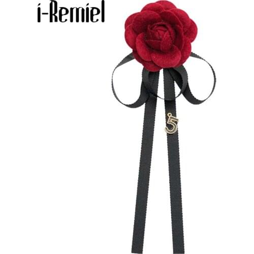 I-Remiel Korean Fashion New Fabric Little Camellia Flower Brooch Bow Tie Corsage for Women Blouse Shirt Collar Accessories