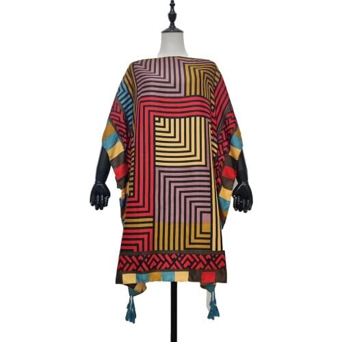 Traditional New Printed Short Length Multicolor Cotton Midi Dresses Dashiki African Womens Street Printed For Daily
