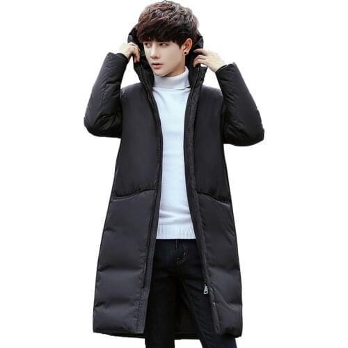 Winter Mens Casual down Jacket Korean-style Slim Fit Mid-length Thick down Jacket MENS Wear Hooded Casual Jacket Mens