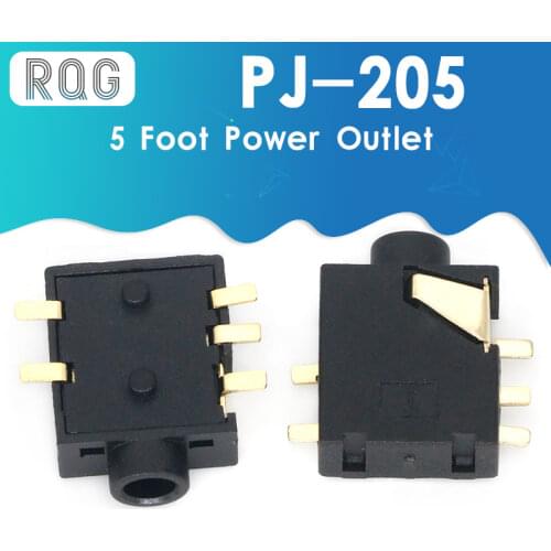 10Pcs PJ-205 Power Outlet 2.5 Earphone Socket 5 Foot Patch 2 FIxed Foot 2.5MM Socket Mother seat