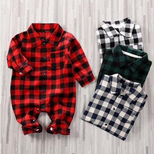 2020 Newborn Baby Clothes Cotton Infant Romper Suit Baby Boys Girl Cotton Loungewear Children Kids Homewear Baby Check Romper