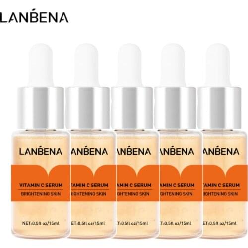 5pcs LANBENA Vitamin C Whitening Face Serum Fade Dark Spots Remove Freckle Speckle Lighten Spots Brighten Skin Tone Skin Care
