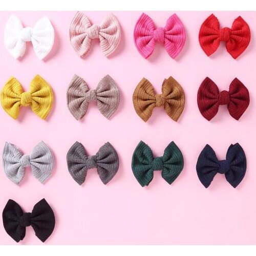 2020 New Arrival knit Fabric Hair Bow With Clip For Girls Soft Solid Elastic Kids DIY Hair Accessories