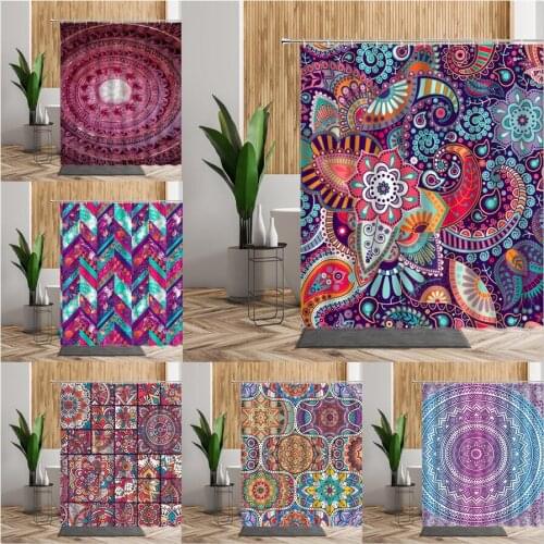 Bohemian Mandala Flowers Shower Curtain Purple Bathroom Set Indian Geometric Pattern Home Decor Decoration Living Room Curtains