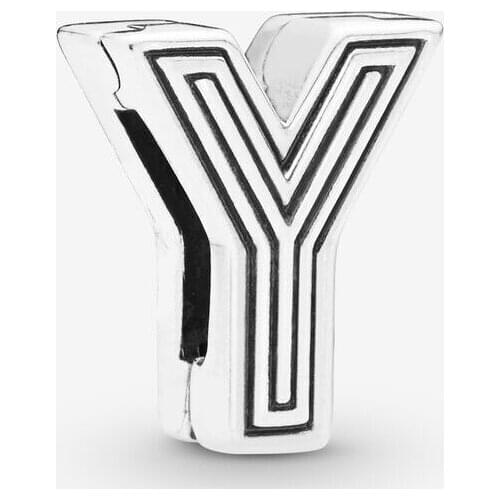 925 Sterling Silver Beads Fit Original Pandora Bracelets Letter Y Clip Charm DIY Women Fashion Jewelry Gift Free Shipping