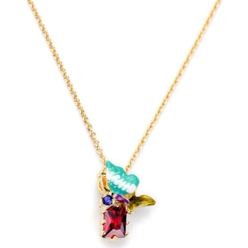 Shiny Gold Color Extension Chain Women Daily Accessories 2015 Trendy Big Rhinestone Enamel Necklace Pendant