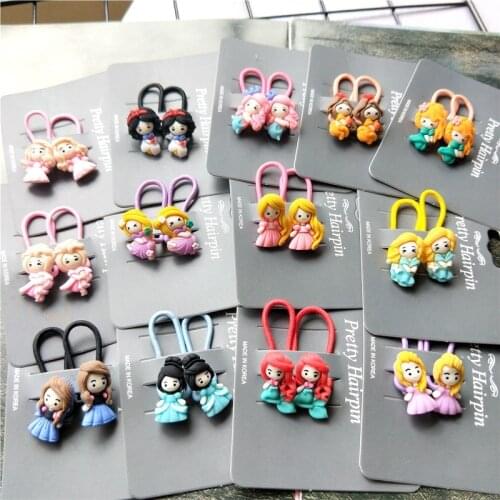 2PCS New Cute Cartoon Princess Headwear Kids Elastic Hair Bands Children Ropes Girls Accessories Baby Headdress