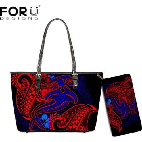 FORUDESIGNS 2pcs Women Shoulder And Purse Samoan Polynesian Tribal Printing Female Large Capacity Totes Sac Femme Bolsas