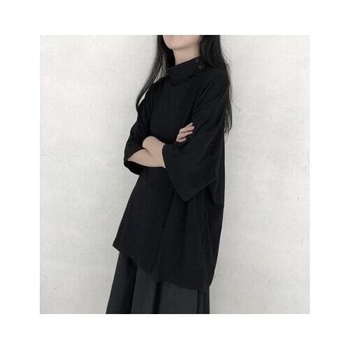 2020 NEW BLACK SMALL HIGH-NECKED BUTTON-UP T-SHIRT summer lady foundation loose short jacket