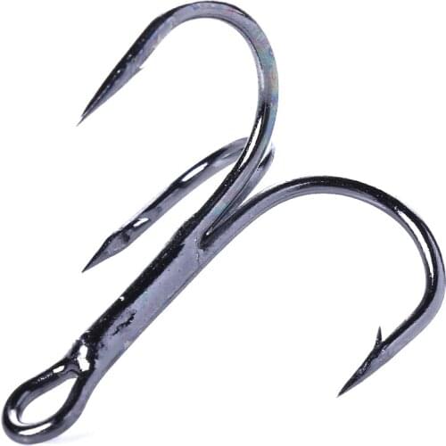 HENGJIA 20PCS 4/6/8/10# Fishing Hook Black Color three anchors treble hook triple hook without feather naked barbed hook