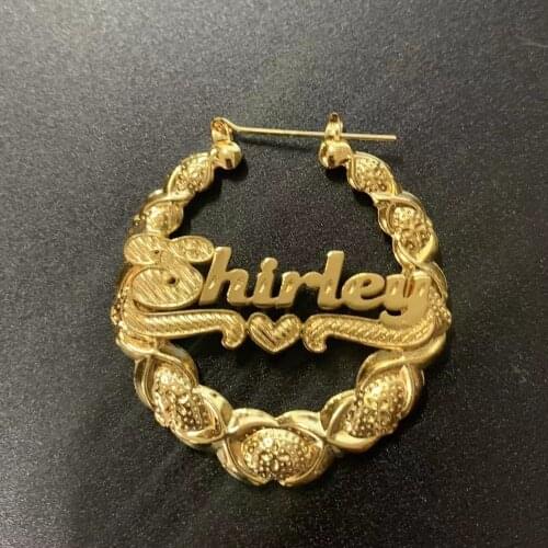 Gosun Personalize Name Earring Customize Bamboo Heart Earrings 3D Custom Earring Hiphop Hoop Earring Women Christmas Days Gifts