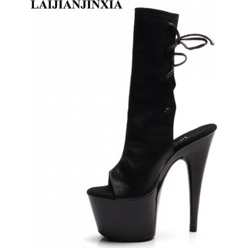 LAIJIANJINXIA New Sexy Boots Women Dress Night Club Party 15cm High Heel Platform Pole Dancing Shoes Ankle Boots Dance Shoes