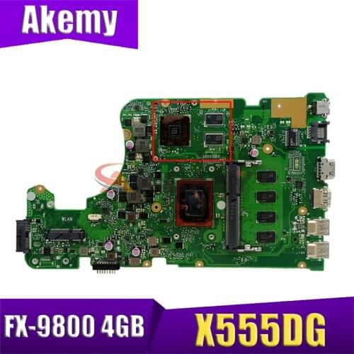 X555DG laptop mainboard with FX-9800 4GB RAM For Asus X555YI X555D A555D X555Y X555DG notebook motherboard tested full 100