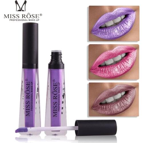 Miss Rose shimmer lip paint 12 colors waterproof long lasting metallic lip gloss diamond glitter liquid lipstick MS107