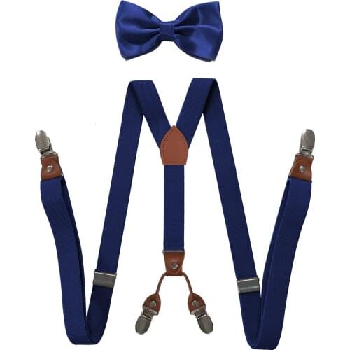 Men Adult Solid Suspenders Bowtie Sets Y-Back Braces Women Cotton Butterfly Belt Bow Tie Shirt Pants Party Wedding Braces Black