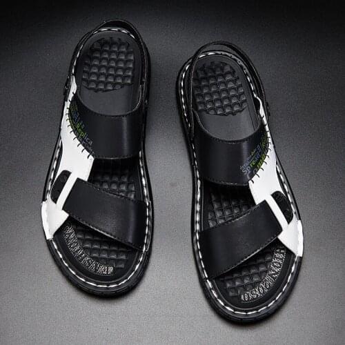 Mens 39s sandals hollow breathable gladiator mens roman genuine leather beach sandles 2020 summer rubber shoes online fashion
