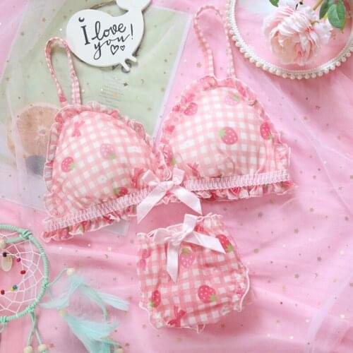 Fairy maiden heart strawberry underwear breast no rims lingerie set biustonosz intimo donna sexy hot sujetador lingere