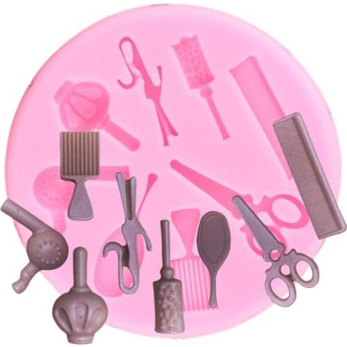 Hair Dryer Scissors Curling Iron Comb Mirror Silicone Molds DIY Party Cupcake Fondant Cake Decorating Tools Chocolate Moulds
