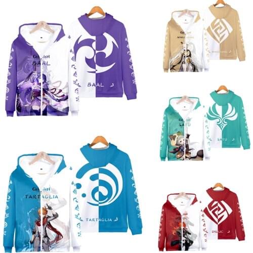 Autumn 3D Genshin Impact Zipper Hoodie Cosplay Costume Mona Kaeya Klee Diluc Venti Paimon Zhongli Keqing Ganyu Unisex Sweatshirt
