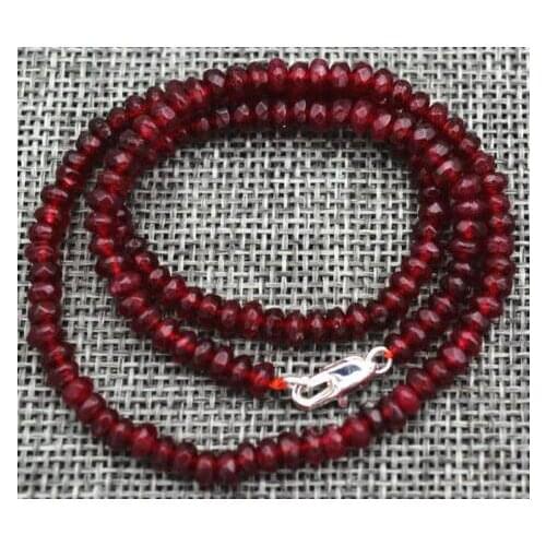 Natural 2x4mm Faceted Red Garnet Handmade stone necklace 18