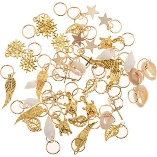 50pcs Hip Hop Hair Braid Rings Hair Loops Clips Bulk DIY Hair Accessories Headband Star Leaf Shell Feather Snowflake Cross