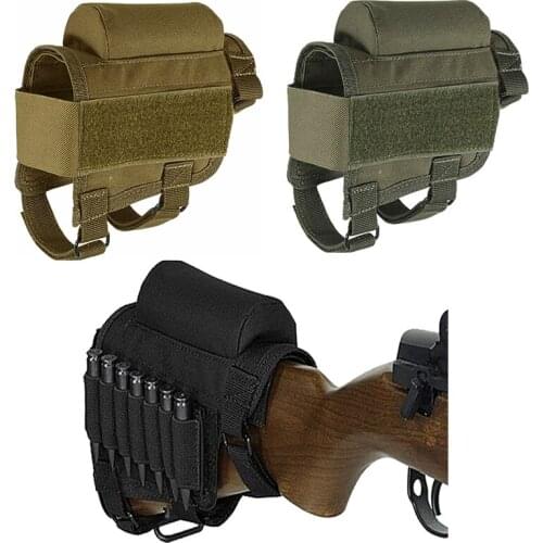 Adjustable Outdoor Tactical Butt Stock Rifle Cheek Rest Pouch Bullet Holder Nylon Riser Pad Ammo Cartridges Bag