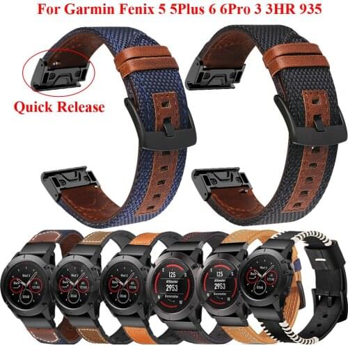 Leather Watch Band Wrist Strap For Garmin Fenix 5 6 5X 6X Pro 3 3HR 5 Plus Forerunner 935 945 Quick Easy Fit Watchband Wristband