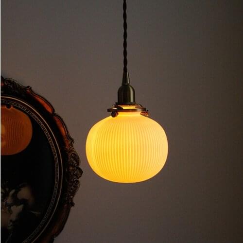Retro Japanese Bedroom Bedside Chandelier Bar Dining Room Chandeliers Brass Pleated Nordic Single Head LED Pendant Lights
