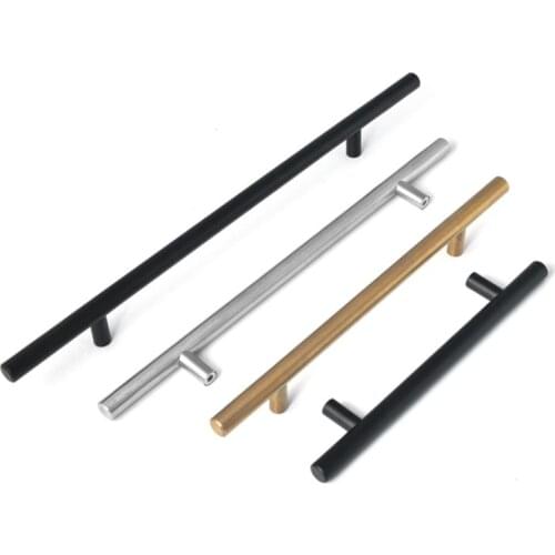 HJY Brushed T Bar Handle Drawer Pulls Stainless Steel Funiture Handles Cabinet Door Wardrobe Accessories Black/Gold/Silver T018