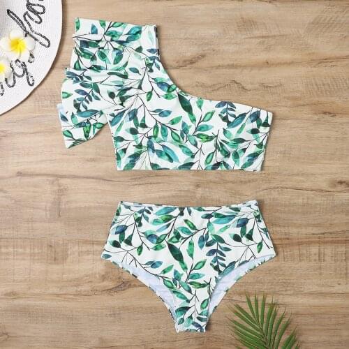 Sexy Swimsuit Womens bikini set leaf one-shoulder Ruffles swimsuit outer single swimwear Beachwear Swimming Suit For Women