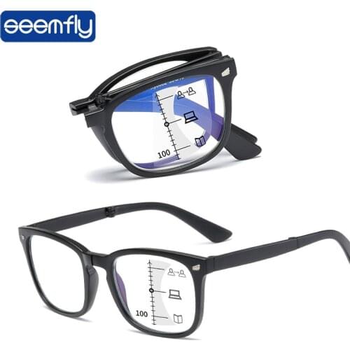 Seemfly Retro Folding Multifocal Progressive Reading Glasses Women Men Anti-blue Ray Far and Near double Optical Lens Presbyopic