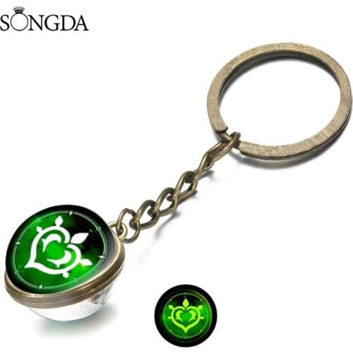 SONGDA Anime Genshin Impact Glass Double Sided Keychain Luminous Glowing Car Key Chain Birthday Gift For Women And Men Jewelry