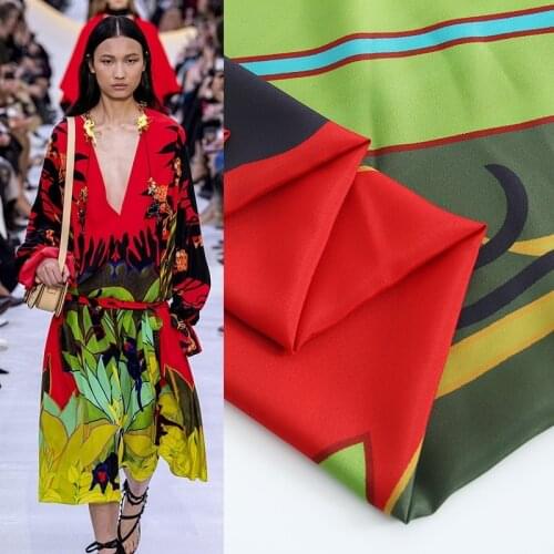 Tropical Plant Digital Printing Crepe de Chine Fabric 100% Polyester for Dress Womens Clothing Design Sewing Material Fabric