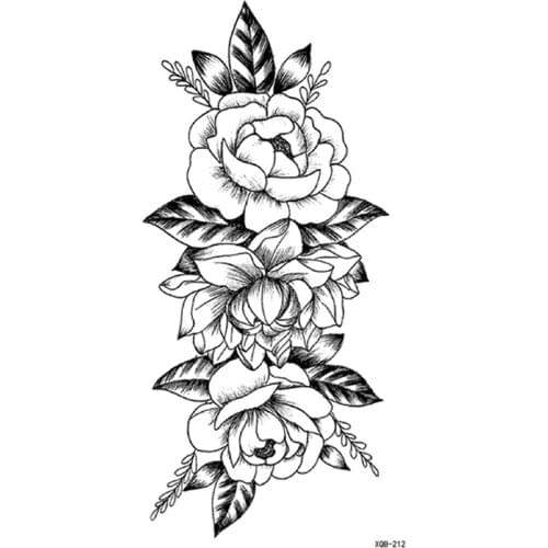 Woman Girls Temporary Tattoos Sketch Flowers Rose Fake Tattoo Sticker Waterproof Tatoo Body Transfer Tatto