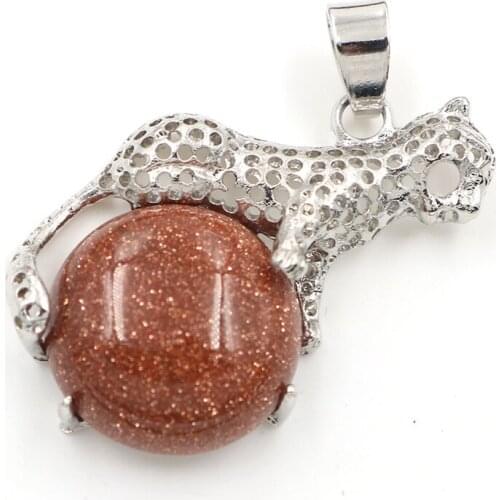 YJXP Ethnic Silver Plated Flower Leopard Shape Golden Sand Bead Pendant Animal Jewelry