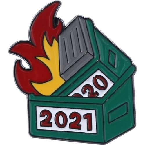 Fun Cartoon Dustbin On Fire Brooch Enamel Metal Lapel Pins Shirt Backpack Hat Badge Jewelry Accessories Gift for Friends