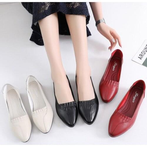Soft Leather Single Shoe Female 2021 Spring and autumn new style leather small heel soft sole with autumn style thick heel women