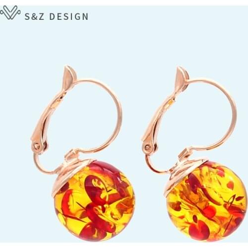 S&Z DESIGN 2020 Korean Imitation Flower Ambers Dangle Earrings Chic Romantic For Women Jewelry 585 Rose Gold White Gold Eardrop
