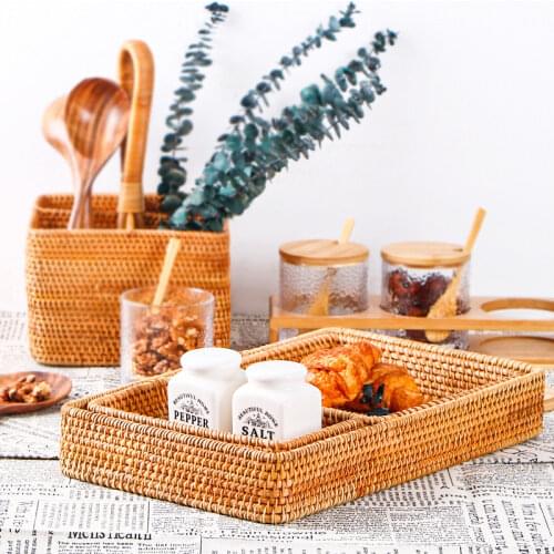 Handmade Rattan Basket Snack Bread Fruit Food Breakfast Display Tray Desktop Storage Box Dessert Tray Plant Basket Rattan Box