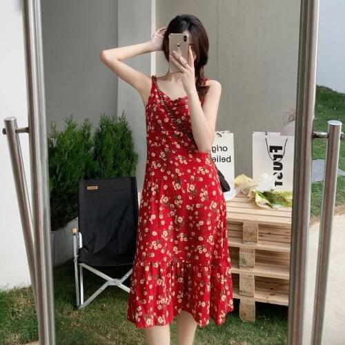 Women Midi Floral Slip Dress Summer 2021 Boho Retro Strappy fairy Casual Party Night Beach Vacation Runway Vestidos Korean