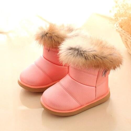 Winter Plush Baby Girls Snow Boots Warm Shoes Pu Leather Flat With Baby Toddler Shoes Outdoor Snow Boots Girls Kids Shoe