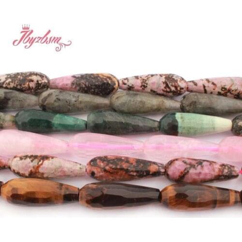 10x30mm Drop Beads Agates Tiger Eye Rhodonite Labradorite Rose Quartzs Natural Stone Beads for DIY Necklace Jewelry Making 15"