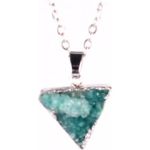 12pcs/lot Druzy Quartz Gem Stones Necklace Geometric Triangle Silver Plated Dowsing Pendants Fashion Jewelry Without Chain Free