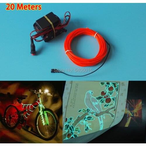 20Meters 2.3mm EL Wire with DC12V Wedding Dresses Props Luminous Neon Led Strip Flash Cosplay Costume For Holiday DIY Decoration