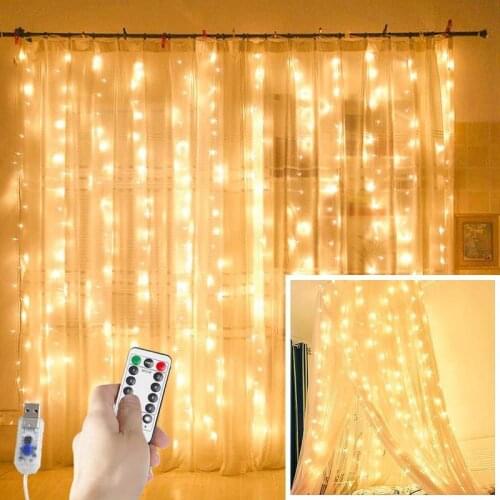 3Mx3M LED Curtain Garland on The Window USB String Lights Fairy Festoon Remote Control New Year Christmas Decorations for Home