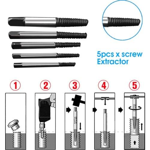 5pcs/set Steel Screw Extractor Broken Bolt Remover Drill Guide Bits Set Removal Speed Easy Out Set