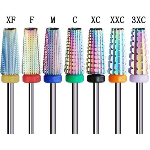 5PCS Rainbow Tungsten Carbide 5 in 1 Nail Drill Bit For Manicure Shank Nail File Remove Gel Polish Nail Art Tool