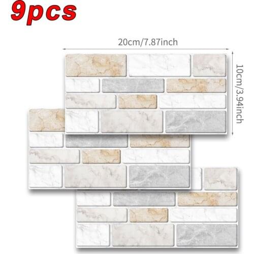 9*Tile Stickers Imitation Marble Brick Tile Stickers DIY Self Adheesive Kitchen Floor Wall K43D Waterproof 20*10cm