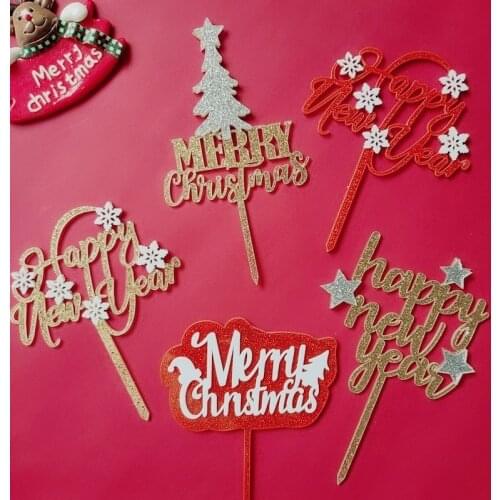 Creativity Acrylic Happy New Year Cake Topper Merry Christmas Decorations for Home X-mas Cake Decorating Tools Supplies